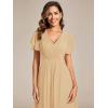 image:imageEverPretty Womens Summer Chiffon Formal Wedding Guest Dresses Pleated VNeck Short Sleeves Cocktail Dress 01923Champagne