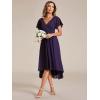 image:imageEverPretty Womens Summer Chiffon Formal Wedding Guest Dresses Pleated VNeck Short Sleeves Cocktail Dress 01923Dark Purple