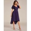 image:imageEverPretty Womens Summer Chiffon Formal Wedding Guest Dresses Pleated VNeck Short Sleeves Cocktail Dress 01923Dark Purple