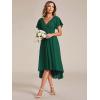 image:imageEverPretty Womens Summer Chiffon Formal Wedding Guest Dresses Pleated VNeck Short Sleeves Cocktail Dress 01923Deep Green