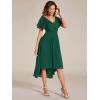 image:imageEverPretty Womens Summer Chiffon Formal Wedding Guest Dresses Pleated VNeck Short Sleeves Cocktail Dress 01923Deep Green