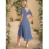 image:imageEverPretty Womens Summer Chiffon Formal Wedding Guest Dresses Pleated VNeck Short Sleeves Cocktail Dress 01923Dusty Blue