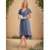 image:imageEverPretty Womens Summer Chiffon Formal Wedding Guest Dresses Pleated VNeck Short Sleeves Cocktail Dress 01923Dusty Blue