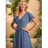 image:imageEverPretty Womens Summer Chiffon Formal Wedding Guest Dresses Pleated VNeck Short Sleeves Cocktail Dress 01923Dusty Blue