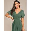 image:imageEverPretty Womens Summer Chiffon Formal Wedding Guest Dresses Pleated VNeck Short Sleeves Cocktail Dress 01923Eucalyptus