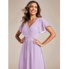 image:imageEverPretty Womens Summer Chiffon Formal Wedding Guest Dresses Pleated VNeck Short Sleeves Cocktail Dress 01923Frosted Lilac