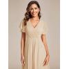 image:imageEverPretty Womens Summer Chiffon Formal Wedding Guest Dresses Pleated VNeck Short Sleeves Cocktail Dress 01923Gold