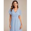 image:imageEverPretty Womens Summer Chiffon Formal Wedding Guest Dresses Pleated VNeck Short Sleeves Cocktail Dress 01923Ice Blue