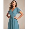 image:imageEverPretty Womens Summer Chiffon Formal Wedding Guest Dresses Pleated VNeck Short Sleeves Cocktail Dress 01923Light Teal
