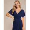 image:imageEverPretty Womens Summer Chiffon Formal Wedding Guest Dresses Pleated VNeck Short Sleeves Cocktail Dress 01923Navy Blue