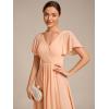 image:imageEverPretty Womens Summer Chiffon Formal Wedding Guest Dresses Pleated VNeck Short Sleeves Cocktail Dress 01923Peach