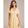 image:imageEverPretty Womens Summer Chiffon Formal Wedding Guest Dresses Pleated VNeck Short Sleeves Cocktail Dress 01923Yellow