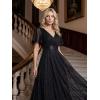 image:imageEverPretty Womens Summer Glitter Formal Dresses Evening Gown V Neck Short Sleeves Floor Length Mother of Bride Dress 50159Black