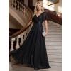 image:imageEverPretty Womens Summer Glitter Formal Dresses Evening Gown V Neck Short Sleeves Floor Length Mother of Bride Dress 50159Black