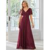 image:imageEverPretty Womens Summer Glitter Formal Dresses Evening Gown V Neck Short Sleeves Floor Length Mother of Bride Dress 50159Burgundy