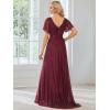 image:imageEverPretty Womens Summer Glitter Formal Dresses Evening Gown V Neck Short Sleeves Floor Length Mother of Bride Dress 50159Burgundy