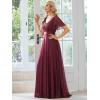 image:imageEverPretty Womens Summer Glitter Formal Dresses Evening Gown V Neck Short Sleeves Floor Length Mother of Bride Dress 50159Burgundy