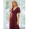 image:imageEverPretty Womens Summer Glitter Formal Dresses Evening Gown V Neck Short Sleeves Floor Length Mother of Bride Dress 50159Burgundy