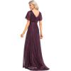 image:imageEverPretty Womens Summer Glitter Formal Dresses Evening Gown V Neck Short Sleeves Floor Length Mother of Bride Dress 50159Dark Purple