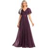 image:imageEverPretty Womens Summer Glitter Formal Dresses Evening Gown V Neck Short Sleeves Floor Length Mother of Bride Dress 50159Dark Purple