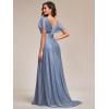 image:imageEverPretty Womens Summer Glitter Formal Dresses Evening Gown V Neck Short Sleeves Floor Length Mother of Bride Dress 50159Dusty Navy