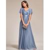 image:imageEverPretty Womens Summer Glitter Formal Dresses Evening Gown V Neck Short Sleeves Floor Length Mother of Bride Dress 50159Dusty Navy