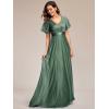 image:imageEverPretty Womens Summer Glitter Formal Dresses Evening Gown V Neck Short Sleeves Floor Length Mother of Bride Dress 50159Eucalyptus Green