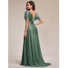 image:imageEverPretty Womens Summer Glitter Formal Dresses Evening Gown V Neck Short Sleeves Floor Length Mother of Bride Dress 50159Eucalyptus Green