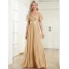 image:imageEverPretty Womens Summer Glitter Formal Dresses Evening Gown V Neck Short Sleeves Floor Length Mother of Bride Dress 50159Gold