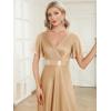 image:imageEverPretty Womens Summer Glitter Formal Dresses Evening Gown V Neck Short Sleeves Floor Length Mother of Bride Dress 50159Gold