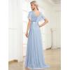 image:imageEverPretty Womens Summer Glitter Formal Dresses Evening Gown V Neck Short Sleeves Floor Length Mother of Bride Dress 50159Ice Blue