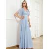 image:imageEverPretty Womens Summer Glitter Formal Dresses Evening Gown V Neck Short Sleeves Floor Length Mother of Bride Dress 50159Ice Blue