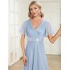 image:imageEverPretty Womens Summer Glitter Formal Dresses Evening Gown V Neck Short Sleeves Floor Length Mother of Bride Dress 50159Ice Blue