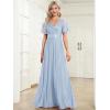 image:imageEverPretty Womens Summer Glitter Formal Dresses Evening Gown V Neck Short Sleeves Floor Length Mother of Bride Dress 50159Ice Blue