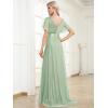 image:imageEverPretty Womens Summer Glitter Formal Dresses Evening Gown V Neck Short Sleeves Floor Length Mother of Bride Dress 50159Mint Green