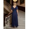 image:imageEverPretty Womens Summer Glitter Formal Dresses Evening Gown V Neck Short Sleeves Floor Length Mother of Bride Dress 50159Navy Blue