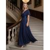 image:imageEverPretty Womens Summer Glitter Formal Dresses Evening Gown V Neck Short Sleeves Floor Length Mother of Bride Dress 50159Navy Blue