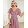 image:imageEverPretty Womens Summer Glitter Formal Dresses Evening Gown V Neck Short Sleeves Floor Length Mother of Bride Dress 50159Orchid