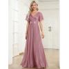 image:imageEverPretty Womens Summer Glitter Formal Dresses Evening Gown V Neck Short Sleeves Floor Length Mother of Bride Dress 50159Orchid
