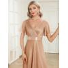 image:imageEverPretty Womens Summer Glitter Formal Dresses Evening Gown V Neck Short Sleeves Floor Length Mother of Bride Dress 50159Rose Gold