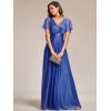 image:imageEverPretty Womens Summer Glitter Formal Dresses Evening Gown V Neck Short Sleeves Floor Length Mother of Bride Dress 50159Sapphire Blue