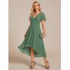 image:imageEverPretty Womens Wedding Guest Dress Chiffon V Neck Ruched Short Sleeves Midi High Low Birthday Semi Formal Dresses 02088Moss Green