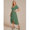 image:imageEverPretty Womens Wedding Guest Dress Chiffon V Neck Ruched Short Sleeves Midi High Low Birthday Semi Formal Dresses 02088Moss Green