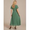 image:imageEverPretty Womens Wedding Guest Dress Chiffon V Neck Ruched Short Sleeves Midi High Low Birthday Semi Formal Dresses 02088Moss Green