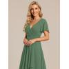 image:imageEverPretty Womens Wedding Guest Dress Chiffon V Neck Ruched Short Sleeves Midi High Low Birthday Semi Formal Dresses 02088Moss Green