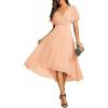 image:imageEverPretty Womens Summer Chiffon Formal Wedding Guest Dresses Pleated VNeck Short Sleeves Cocktail Dress 01923Peach