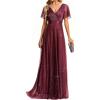 image:imageEverPretty Womens Summer Glitter Formal Dresses Evening Gown V Neck Short Sleeves Floor Length Mother of Bride Dress 50159Burgundy