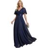 image:imageEverPretty Womens Summer Glitter Formal Dresses Evening Gown V Neck Short Sleeves Floor Length Mother of Bride Dress 50159Navy Blue