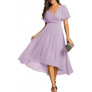 image:imageEverPretty Womens Summer Chiffon Formal Wedding Guest Dresses Pleated VNeck Short Sleeves Cocktail Dress 01923Frosted Lilac