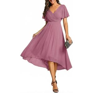 image:imageEverPretty Womens Summer Chiffon Formal Wedding Guest Dresses Pleated VNeck Short Sleeves Cocktail Dress 01923Orchid